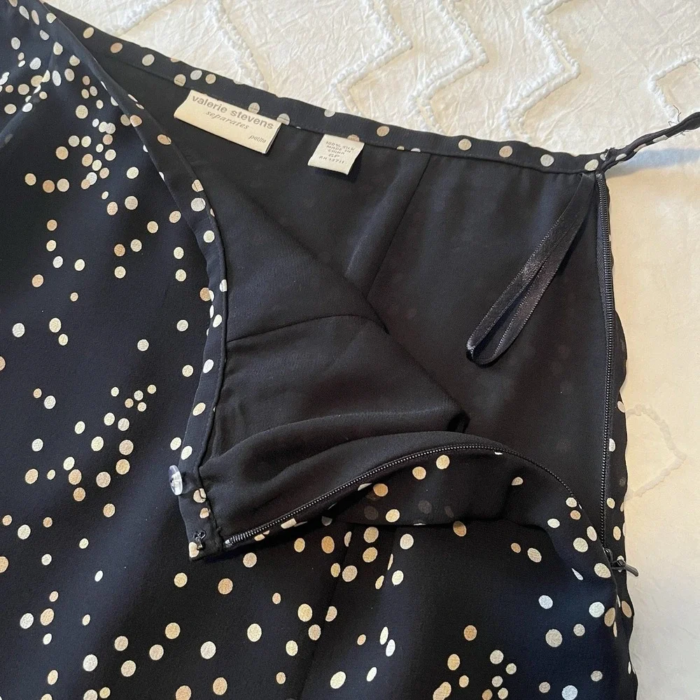 Valerie Stevens 100% Silk 2 Piece Maxi Skirt Set Petite S Sheer Polka Dot Career